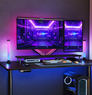 Conjunto de 2 Candeeiros de mesa de mesa led con control remoto App Bluetooth Sincronización con música y tiemporizador para Sala de estar Sala de juegos Dormitorio 6x6x32,5 cm Blanco