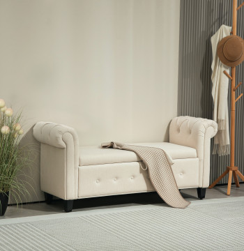 Banca di stoccaggio del lino del piede del letto con le pieghe in piedi del legno di Tampa e il supporto delle braccia per il carico della camera del corridore del dormitorio 150kg 146.5x49x74.5 cm Beige
