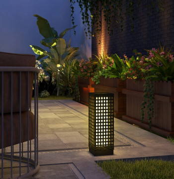 Lampada solare esterna della lampada da giardino della vedova sintetica con luci a LED Accendere/disattivare Automatico per il cortile del balcone 15.5x15,5x46 cm Nero