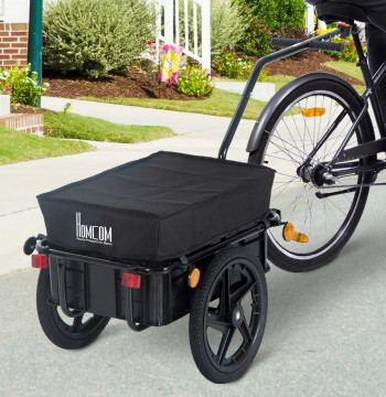 Reboque de Bicicleta Carga 40kg com Capa em Tecido Oxford Refletores Estrutura em Aço e Alças para Bagagem 144x59x80 cm Preto