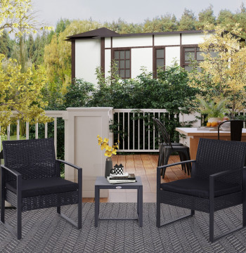 Ensemble de meubles de jardin Widow 3 pièces avec 1 table 42.5x40x39 cm 2 pôles 63x57x76 cm Coussin rembourré pour balcon de cour noir