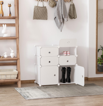 Armário Modular de Plástico Armário Modular com 6 Cubos Organizador de Roupas Sapatos Brinquedos 75x37x73cm Branco