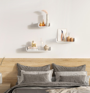 Conjunto de 3 Prateleiras Flutuantes 60/45/30x15x10 cm Prateleiras de Parede para Armazenamento de Livros Fotos Decoração para Sala de Estar Corredor Dormitório Branco