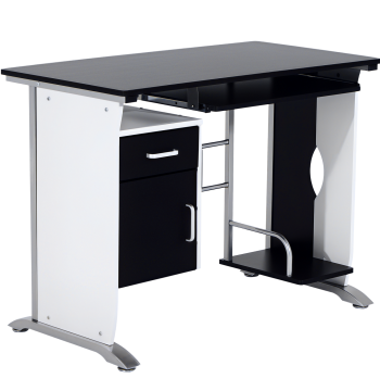 Tavolo computer con cassetto armadio e CPU Sottosegretario ufficio Dorm Studio 100x52x75cm Bianco e nero