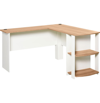 Secretária de Canto Mesa de Computador para Escritório Casa em Forma de L com Prateleiras 136x130x72 cm Branco e Madeira