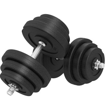 Conjunto de Halteres Pesos Fitness 40kg Ajustável Musculação com Barra de Aço e Discos para Ginásio Casa Preto e Prata