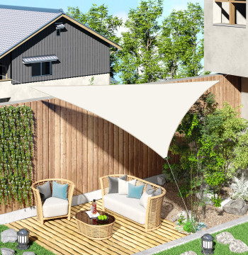 3x3x3 m Candela triangolare in poliestere con protezione UV Anelli a forma di D e tubi per giardino Patio Pool Crema