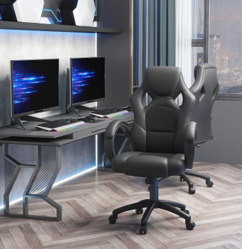 Cadeira de Escritório Ergonómica Cadeira de Escritório Giratória com Altura Ajustável Encosto Alto Estofado em Couro PU e Malha Transpirável 71x61x108-118cm Preto