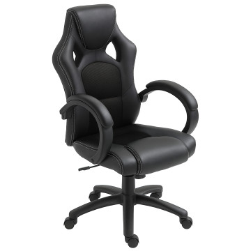Cadeira de Escritório Ergonómica Cadeira de Escritório Giratória com Altura Ajustável Encosto Alto Estofado em Couro PU e Malha Transpirável 71x61x108-118cm Preto