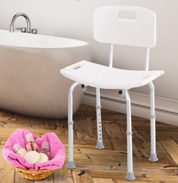 Chaise pour douche antidérapante avec hauteur réglable en 8 niveaux Salle de bain Chaise 50.6x43x71-88 cm Blanc
