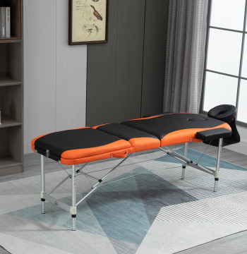 Marquise de massage pliable et portable avec tête réglable en hauteur et support de bras 210x81x62-85 cm Orange et noir