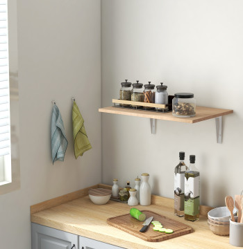 Mesa Dobrável de Parede Mesa Auxiliar Suspensa para Cozinha Sala de Jantar 60x40x20cm Madeira Natural