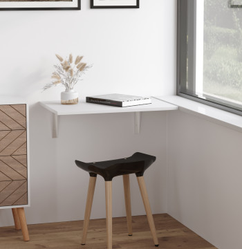 Mesa Dobrável de Parede Mesa Auxiliar Suspensa para Cozinha Sala de Jantar 60x40x20cm Branco