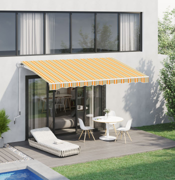 Toldo Retrátil con Manivela Toldo de 300x200cm con Brazo Articulado de aluminio y 280 g/m2 Naranja y Blanco