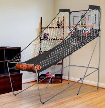 Panier de basket pliable et portable - Couleur: Noir et blanc – Acier – 205 x 110 x 205 cm