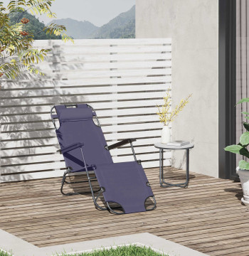 Espreguiçadeira Reclinável Dobrável com Encosto Ajustável Apoio de Braço e Apoio para os Pés Carga 136 kg 135x60x89cm Cinza