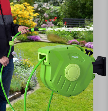 Carretel para Manguera 20m+2m Enrolador de manguera Montado en la pared Enrolador Automático 180o Giratorio 47,5x15,5x35,5cm Verde