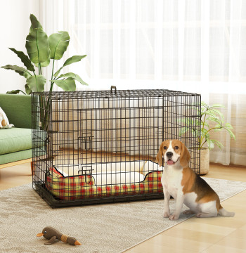 Jaula para perros plegables con 2 Puertas, tablero remoto, Pega y estructura de acero 106x71,5x76 cm Negro