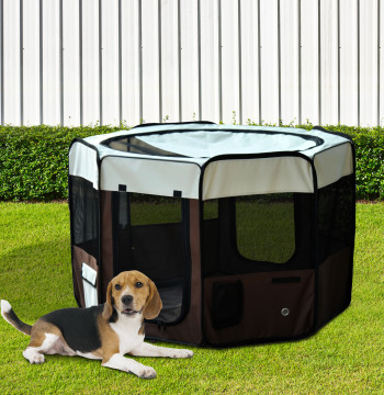 Parc pliable pour chiens et chats Pet Park avec 2 portes et tissu de coussin Oxford Ø117x71 cm brun