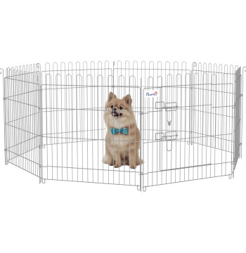 Parc animalier avec 8 panneaux 63x60cm clôture pour animaux de compagnie estimé avec serrure de porte pour jardin extérieur Patio argent
