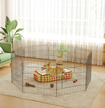 Animaux Parc avec 8 panneaux 71x61cm pliable Surround pour animaux de compagnie estimé avec serrure de porte pour jardin extérieur Patio noir