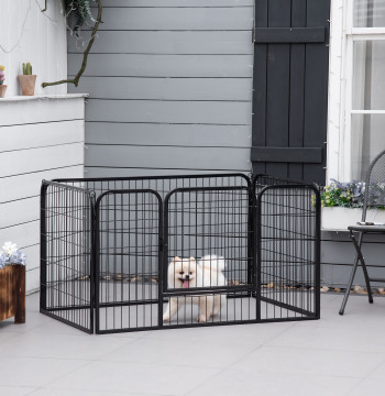 Parque para Animais de Estimação Retangular Gaiola para Cães 4 Paineis de Metal com Porta e Dupla Fechadura Cerca de Treinamento 129x84x70cm Preto
