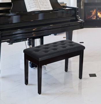 Banco de Piano Banco para Piano com Espaço de Armazenamento Assento de Couro Sintético Acolchoado Carga Máxima 200kg 76x36x50cm Preto