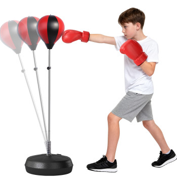 Punching Ball de Boxe com Altura Ajustável de 4 Níveis Base Recarregável com Água ou Areia e Luvas para Adolescentes Ø43x125-145 cm Vermelho e Preto