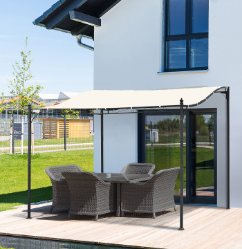 Jardin Pergola 3x3m Pergola Monté sur le mur avec Awkward et 16 orifices de drainage pour Patio Metal Terrace et Polyester 180 g/m2 Crème résistante