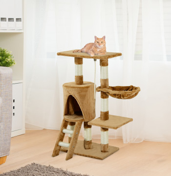 Árvore para gatos com Corda de Brincar Placa de Madeira e Revestido de Pêlo- Castanho - 30x55x96cm