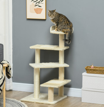 Árbol para gato Poste para arañar con cama de plataforma y cubierto de sisal de veludo bege - 50x50x100cm