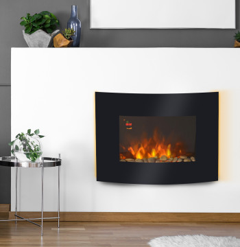 Lareira Eléctrica de Parede con Efecto de Llamas Realistas y Luces led en 7 Colores con control remoto Potencia 900W/1800W 65x11,4x52cm Negro