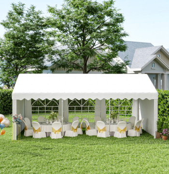Tente de jardin avec 4 murs latéraux en acier et polyester blanc