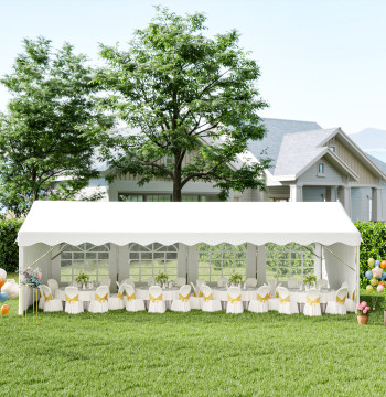 8x4m Tente de fête Tente de jardin avec 4 murs latéraux 8 fenêtres pour les fêtes Événements en acier de mariage PE blanc
