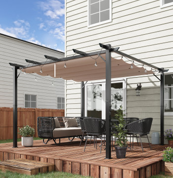 Jardin Pergola 3x3 m avec auvent en polyester rétractable et structure extérieure en aluminium