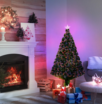 Albero di Natale artificiale 120 cm Albero di Natale con fibra ottica e supporto metallo Decorazione di Natale Ø60x120 cm Verde
