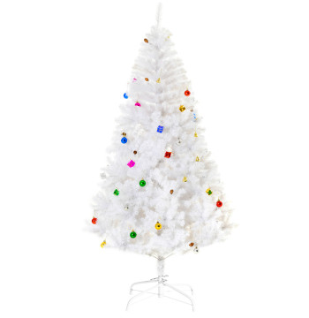 Árvore de Natal Artificial 180cm com 930 Ramos de PVC 48 Decorações Incluidas Suporte Metálico Decoração de Natal para Interiores Ø105x180cm Branco