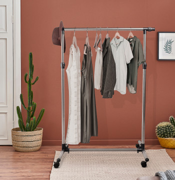 Charriot con Altura ajustable Cabideiro con Rodas para Ropa acero inoxidable 86-160x45x95-170cm Plata y Negro