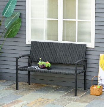 Banc de jardin 2 places Salon de jardin extérieur Terrasse 2 sièges rotin synthétique Charge 320kg 122x60x85 cm Cadre en acier