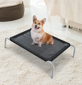 Lit haut pour animaux de compagnie Lit pour chiens et chats Tissu démontable Textile Extérieur Jardin Terrasse 89x58x20cm Noir