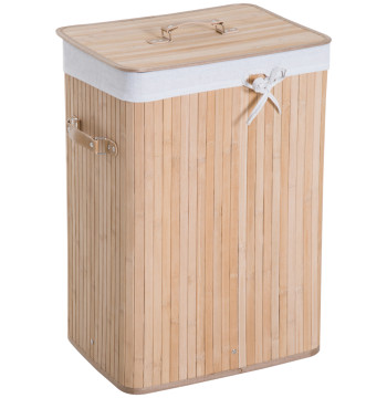 Cesto de Roupa de Bambu Dobrável Cesto para Roupa Suja com Tampa e Bolsa Amovível para Lavandaria Casa de Banho 40x30x60 cm Bambu