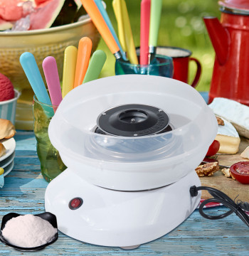 Puissance de la machine en coton doux 450W-550W Sweet Cotton Machine avec cuillère de mesure et 10 palettes de bambou en acier inoxydable et aluminium 27x26x18cm Blanc