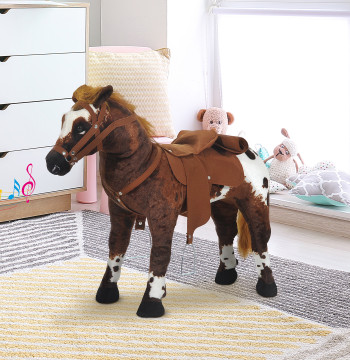 Giocattolo cavallo per bambini oltre 3 anni con suoni realistici 85x28x60 cm marrone
