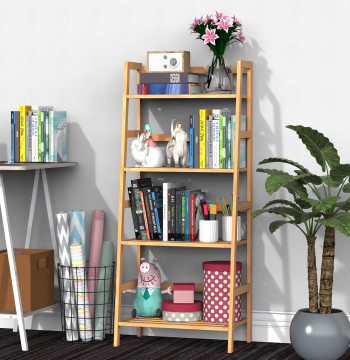 Estante de Bambu com 4 Prateleiras Estante em Forma de Escada para Casa de Banho Sala de Estar Escritório 48x31,5x120 cm Madeira