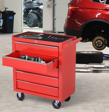 Carrello portautensili con 5 cassetti Ruote Armadio di stoccaggio per garage e lamiera d'acciaio Workshop 69x33x75 cm Rosso