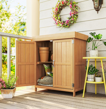 Armadio da giardino in legno 74x43x88 cm Armadio esterno per stoccaggio di utensili e legno con 2 porte e soffitto in legno asfalto