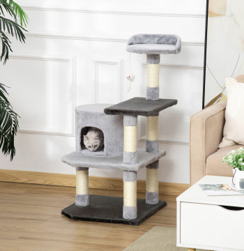 Árvore para gatos Arranhador Grande com Plataformas para Brincar coberta de pelucía Bege 48x48x100 cm