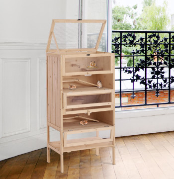 Gaiola de madera para hámsters y otros pequeños roedores con varias plataformas 60x40x120cm
