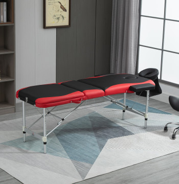Marquesa de Masaje Dobrable, Marquesa Estética Profesional en Aluminio con Altura Ajustable, 3 Zonas, Apoyo de Cabeza, Apoyos para Brazos, para Tatuaje, Fisioterapia, Preto y Rojo
