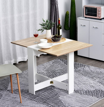 Mesa Sala de Cena plegable Mesa Auxiliar de Cocina con Laterais Dobrables para Poupar Espacio Diseño Moderno 103x76x73,5 cm Madeira y Blanco